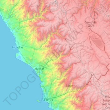 Topografische kaart Huaral, hoogte, reliëf