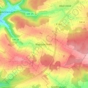 Topografische kaart Waldsachsen, hoogte, reliëf