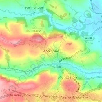 Topografische kaart St Stephens, hoogte, reliëf