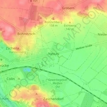 Topografische kaart Nassau, hoogte, reliëf