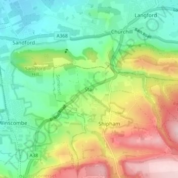 Topografische kaart Star, hoogte, reliëf