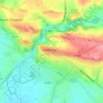 Topografische kaart Domfront, hoogte, reliëf
