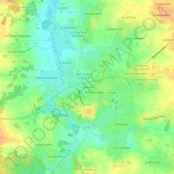 Topografische kaart La Blinière, hoogte, reliëf
