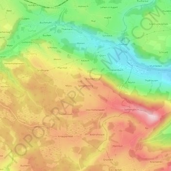 Topografische kaart Spiegelsberg, hoogte, reliëf