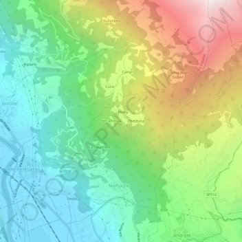 Topografische kaart Sias, hoogte, reliëf