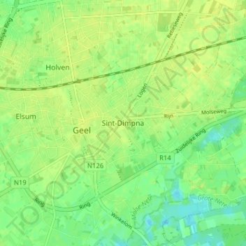 Topografische kaart Sint-Dimpna, hoogte, reliëf