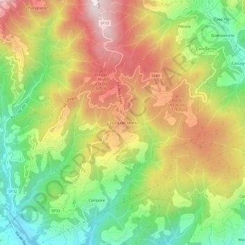 Topografische kaart Casore del Monte, hoogte, reliëf