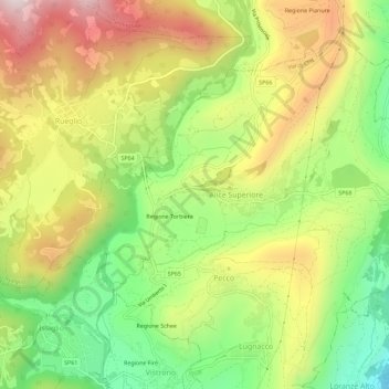 Topografische kaart Cavalice, hoogte, reliëf