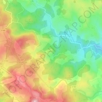 Topografische kaart Laumond, hoogte, reliëf