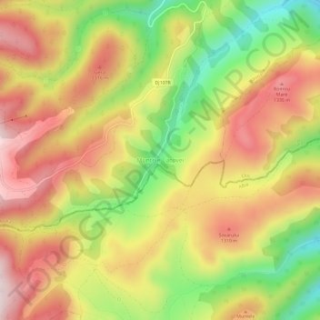 Topografische kaart Muntele Cacovei, hoogte, reliëf