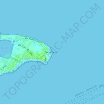 Topografische kaart Capo Peloro, hoogte, reliëf