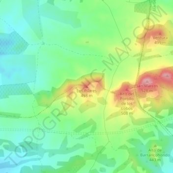 Topografische kaart Los Pilares, hoogte, reliëf