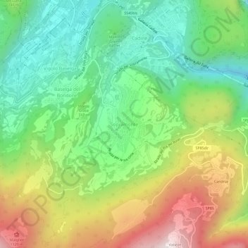 Topografische kaart Sopramonte, hoogte, reliëf