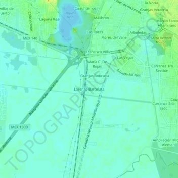 Topografische kaart Lorenzo Barcelata, hoogte, reliëf