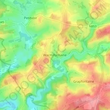 Topografische kaart Warmifontaine, hoogte, reliëf