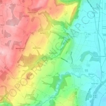 Topografische kaart Bachmaier, hoogte, reliëf