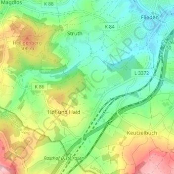 Topografische kaart Katzenberg, hoogte, reliëf