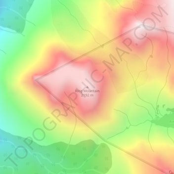 Topografische kaart Ring Mountain, hoogte, reliëf