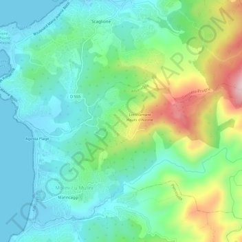 Topografische kaart Alzone, hoogte, reliëf