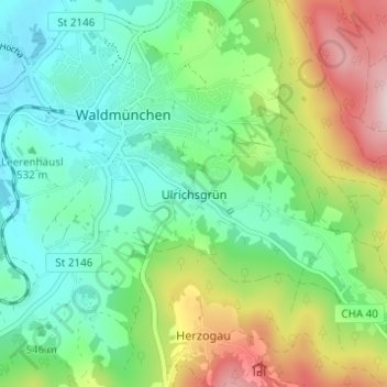 Topografische kaart Ulrichsgrün, hoogte, reliëf
