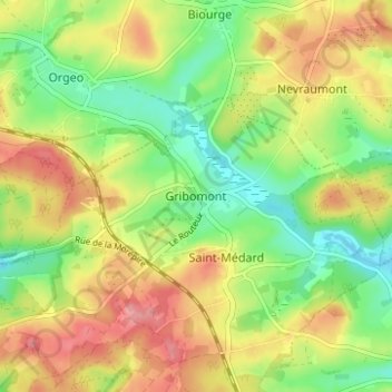 Topografische kaart Gribomont, hoogte, reliëf