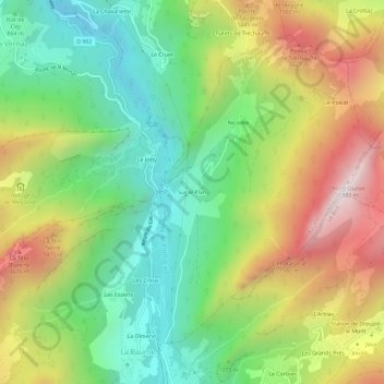 Topografische kaart Sur le Plan, hoogte, reliëf