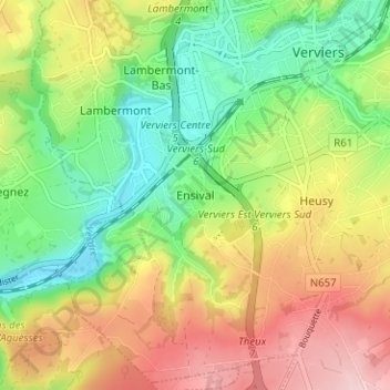Topografische kaart Ensival, hoogte, reliëf