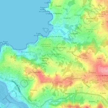 Topografische kaart A Fonte do Espiño, hoogte, reliëf