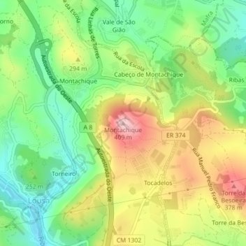 Topografische kaart Montachique, hoogte, reliëf