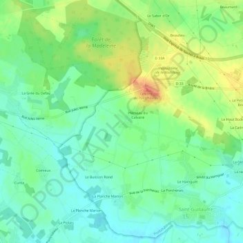 Topografische kaart Les Métairies, hoogte, reliëf