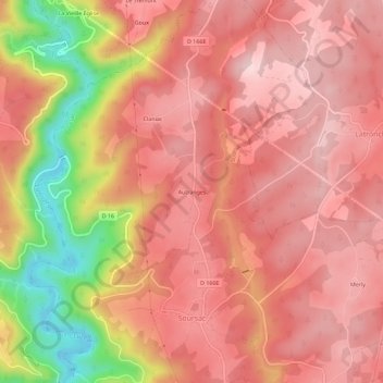 Topografische kaart Autranges, hoogte, reliëf