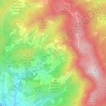 Topografische kaart Fonte del Romito, hoogte, reliëf