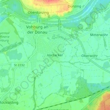 Topografische kaart Hartacker, hoogte, reliëf