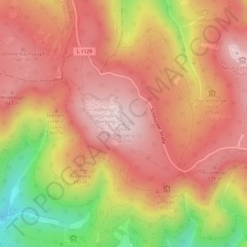 Topografische kaart Großer Beerberg, hoogte, reliëf