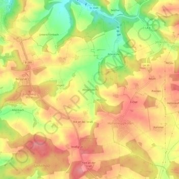 Topografische kaart Allmansdorf, hoogte, reliëf