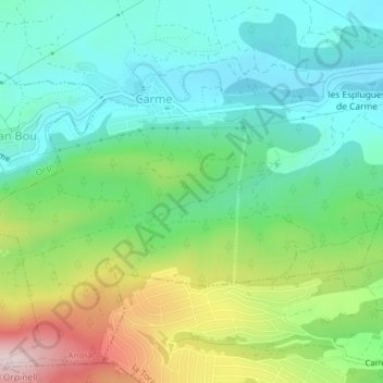 Topografische kaart Costa Blanca, hoogte, reliëf