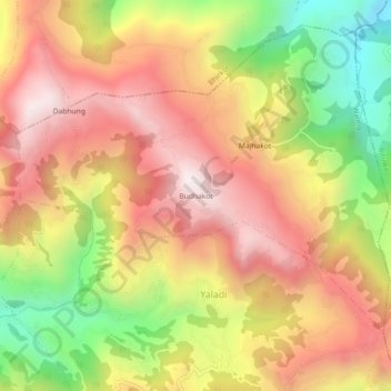 Topografische kaart Budhakot, hoogte, reliëf