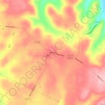 Topografische kaart Nicktown, hoogte, reliëf