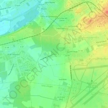 Topografische kaart Dizedon, hoogte, reliëf