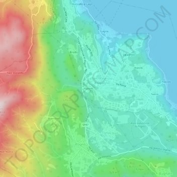 Topografische kaart Pianelli, hoogte, reliëf