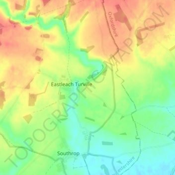 Topografische kaart Eastleach Martin, hoogte, reliëf
