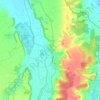 Topografische kaart Wattenweiler, hoogte, reliëf
