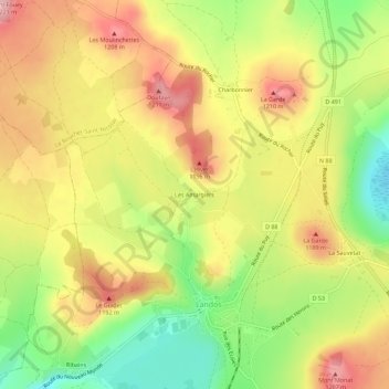 Topografische kaart Les Amargiers, hoogte, reliëf