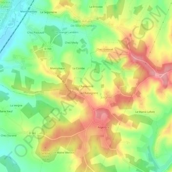 Topografische kaart Chenevière, hoogte, reliëf