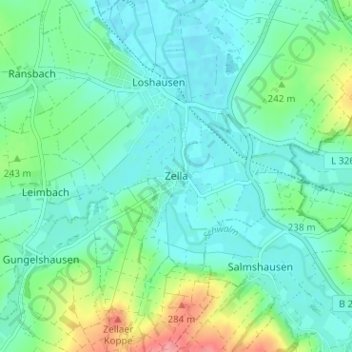 Topografische kaart Zella, hoogte, reliëf