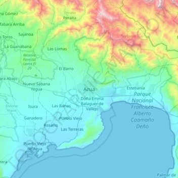 Topografische kaart Azua, hoogte, reliëf