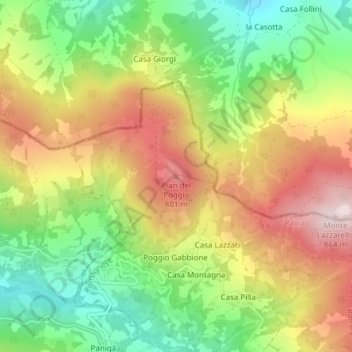 Topografische kaart Romagnese, hoogte, reliëf