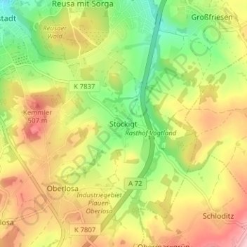 Topografische kaart Stöckigt, hoogte, reliëf