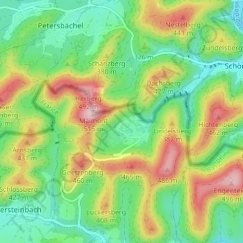 Topografische kaart Wengelsbach, hoogte, reliëf