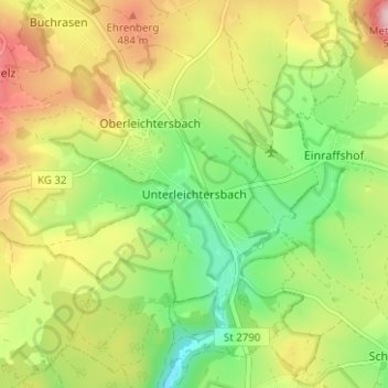Topografische kaart Unterleichtersbach, hoogte, reliëf